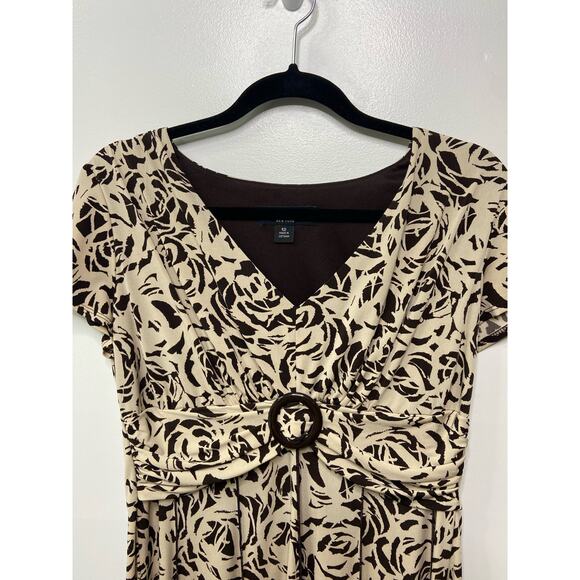 Perceptions Abstract Short Cap Sleeve Midi A-Line Dress Beige Women's Size 12 - Picture 3 of 10